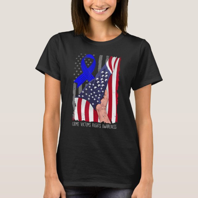 Crime Victims Rights Awareness American Flag Blue  T Shirt (Framsida)