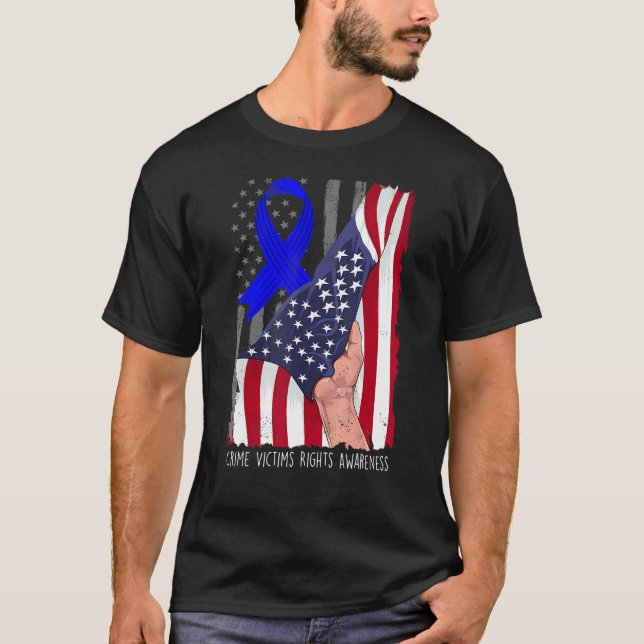 Crime Victims Rights Awareness American Flag Blue  T Shirt (Framsida)