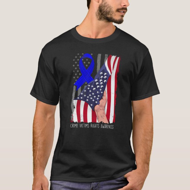 Crime Victims Rights Awareness American Flag Blue  T Shirt (Framsida)