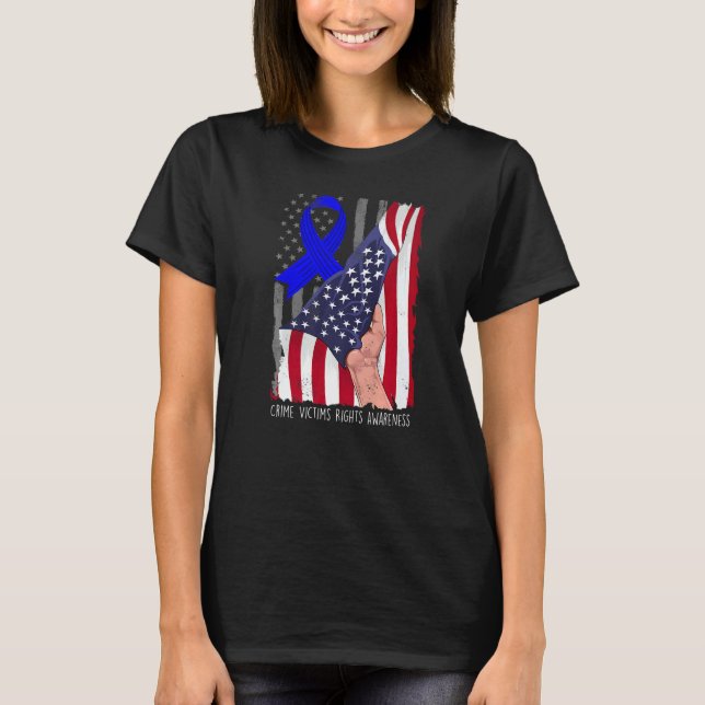 Crime Victims Rights Awareness American Flag Blue  T Shirt (Framsida)
