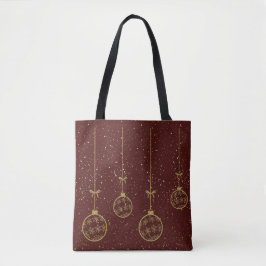 Crimson and Gold Ornament Christmas Tote Bag Tygkasse