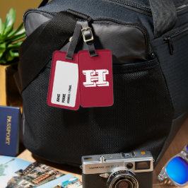 Crimson and Whit School Pride Color Style Monogram Bagagebricka