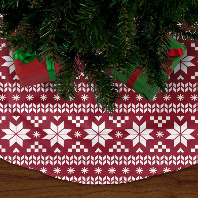 Crimson and White Fair Isle Mönster Julgransmatta Borstad Polyester (Skapare uppladdad)