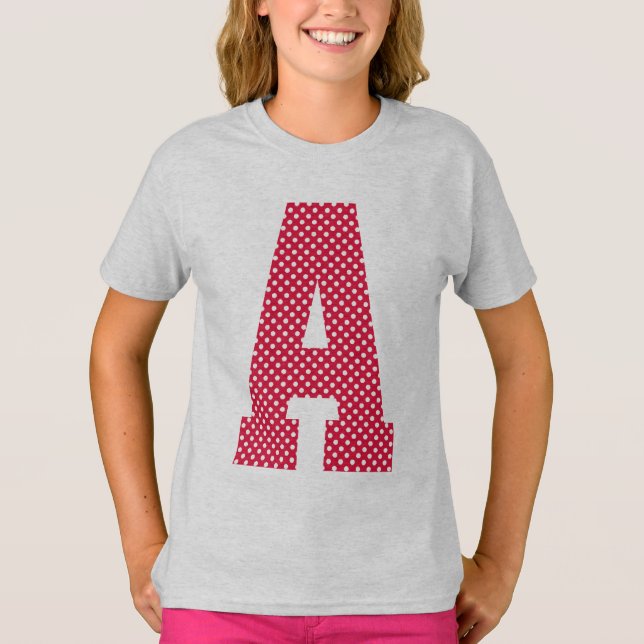 Crimson and White Polka Dot Monogram Tee Shirt (Framsida)