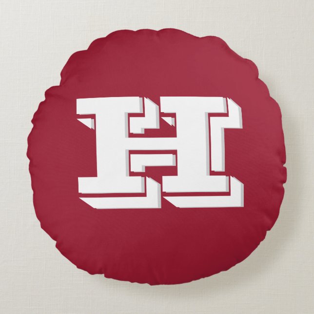 Crimson and White Varsity Letter  Monogram  Rund Kudde (Framsidan)