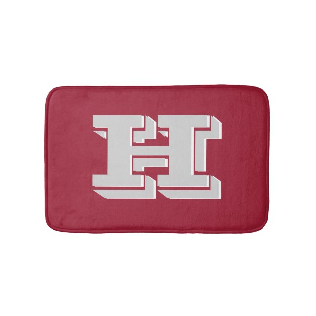 Crimson and White Varsity Letter Style Monogram Badrumsmatta (Framsidan)