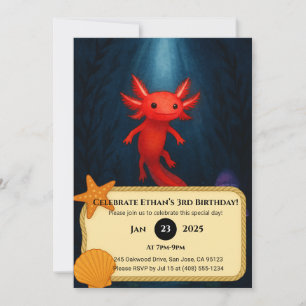 Crimson Axolotl i Mushroom Grotto Birthday Inbjudningar
