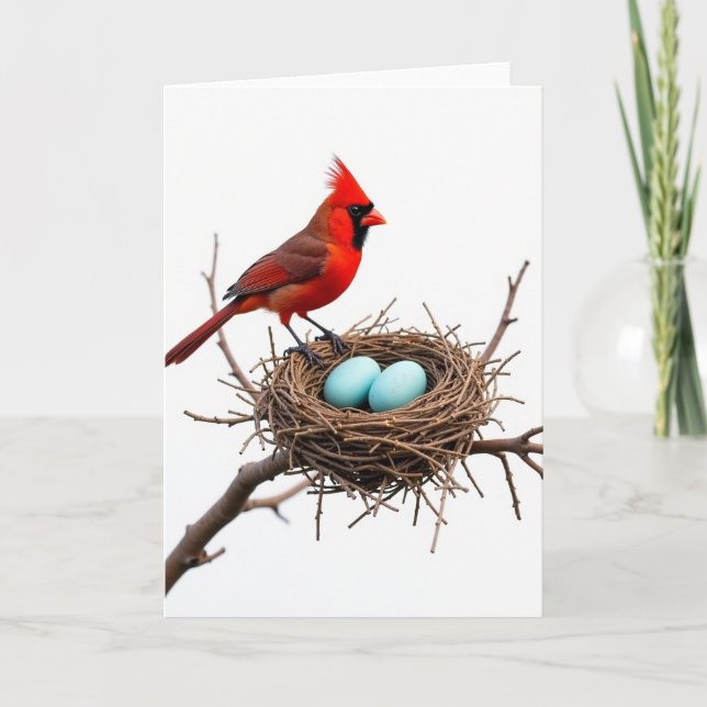 Crimson Bird Nesting Scene Card Kort (Framsida)