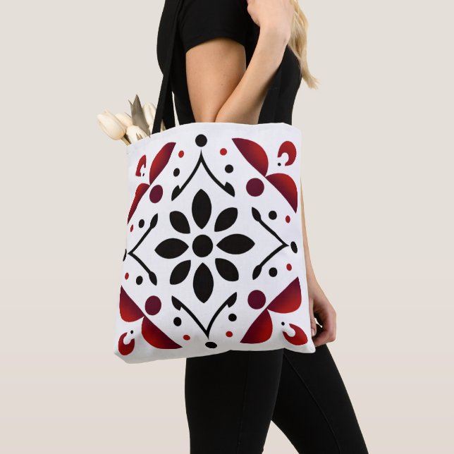 Crimson & Bläck Starburst Tote Bag Tygkasse (Närbild)