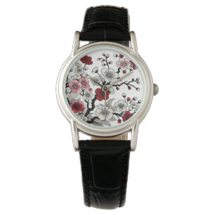Crimson Blommar Elegance - japansk-inspirerad Flor Armbandsur