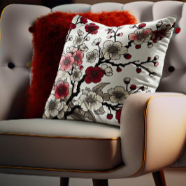 Crimson Blommar Elegance - japansk-inspirerad Flor Kudde