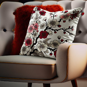 Crimson Blommar Elegance - japansk-inspirerad Flor Kudde