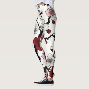 Crimson Blommar Elegance - japansk-inspirerad Flor Leggings