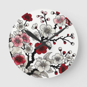 Crimson Blommar Elegance - japansk-inspirerad Flor Rund Klocka