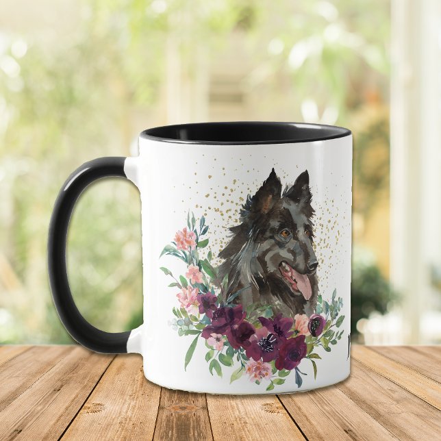 Crimson Blommigt Bouquet Belgium Tervuren Hund Mugg (Skapare uppladdad)