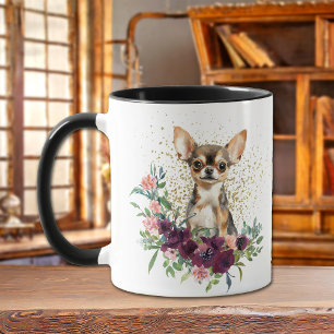 Crimson Blommigt Bouquet Chihuahua Hund Mugg