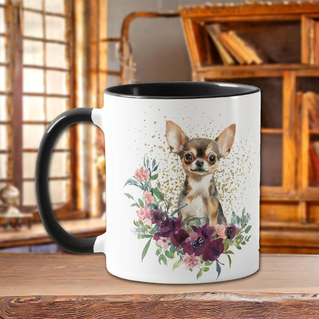 Crimson Blommigt Bouquet Chihuahua Hund Mugg (Skapare uppladdad)