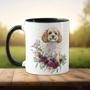 Crimson Blommigt Bouquet Cockapoo Hund Mugg