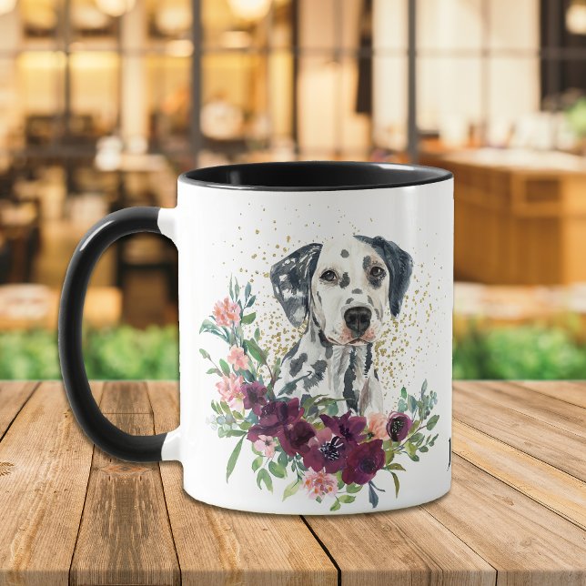 Crimson Blommigt Bouquet Dalmatian Hund Mugg (Skapare uppladdad)