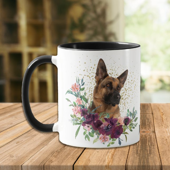 Crimson Blommigt Bouquet German Shepherd Hund Mugg (Skapare uppladdad)