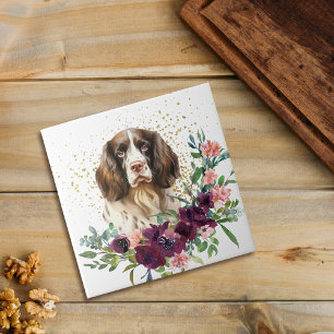 Crimson Blommigt Bouquet Springer Spain Hund Kakelplatta