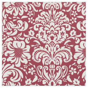 Crimson Blommigt Damask Tyg