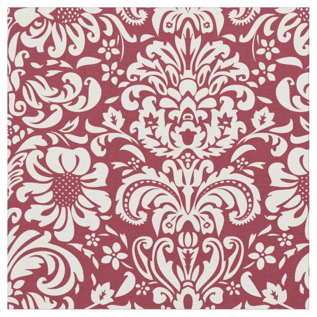 Crimson Blommigt Damask Tyg (Närbild)