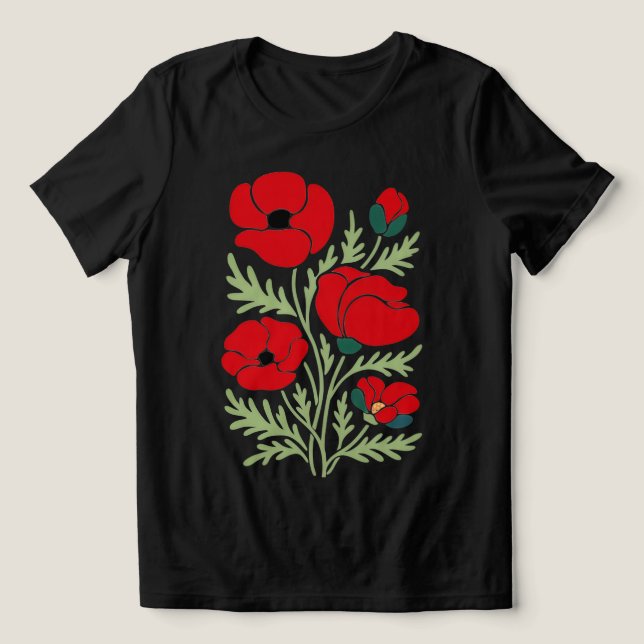 Crimson Bloom Dam Abstract Vallmo T-Shirt (Design Framsida)