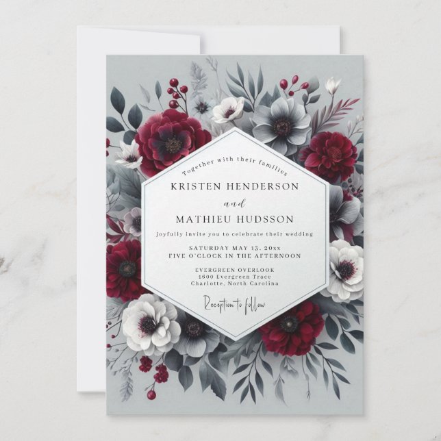 Crimson Bloom Moody Romance Wedding Inbjudningar (Framsida)