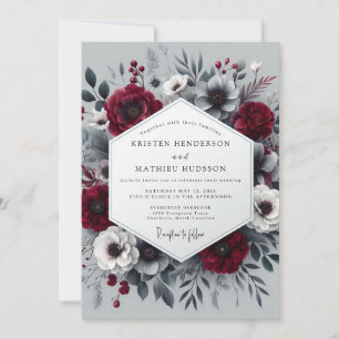 Crimson Bloom Moody Romantik Bröllop Inbjudningar