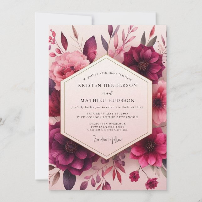 Crimson Bloom Romantic Wedding Inbjudningar (Framsida)
