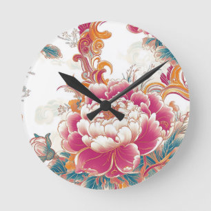 Crimson Bloom Rund Klocka