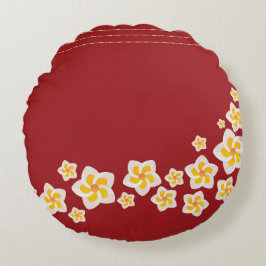 Crimson Bloom: Tropical Plumeria Round Rund Kudde