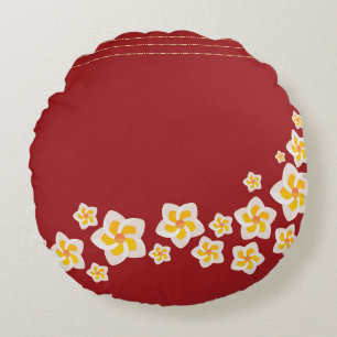 Crimson Bloom: Tropisk Plumeria Rund Kudde