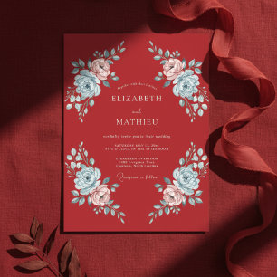 Crimson Blush Målade Bröllop Inbjudningar