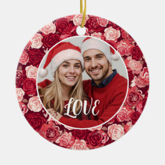 Crimson & Blush Seamless Rose Pattern Julgransprydnad Keramik