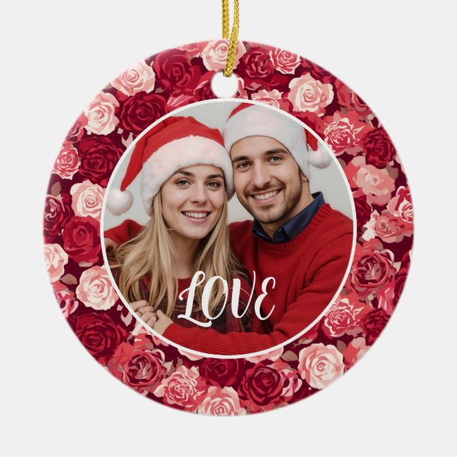 Crimson & Blush Seamless Rose Pattern Julgransprydnad Keramik (Framsidan)