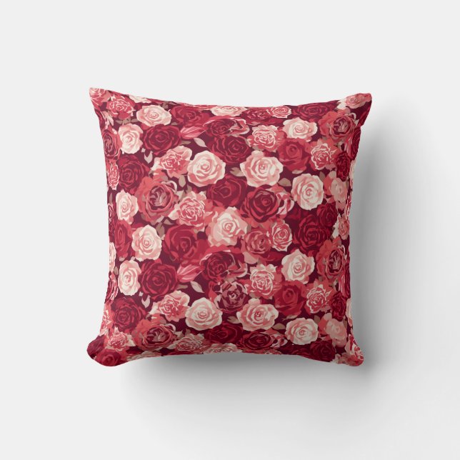 Crimson & Blush Seamless Rose Pattern Kudde (Framsida)