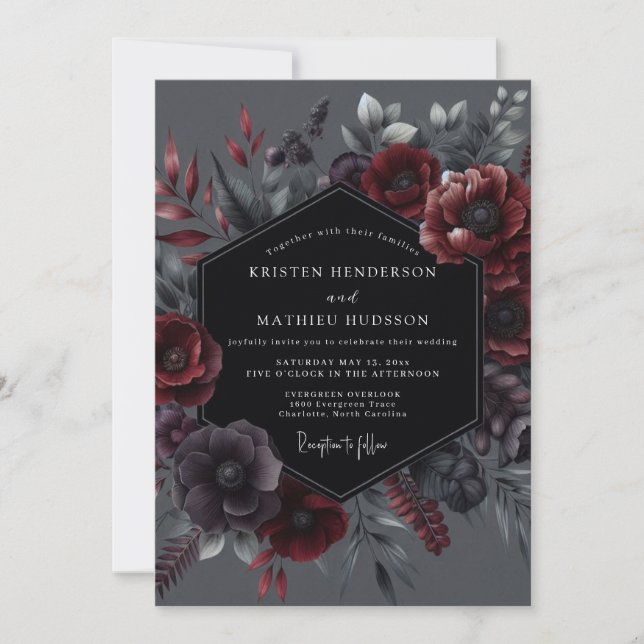 Crimson Botanical Elegance Wedding Inbjudningar (Framsida)