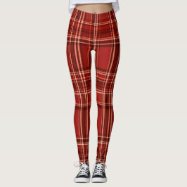 "Crimson Checks Chic Leggings" Leggings