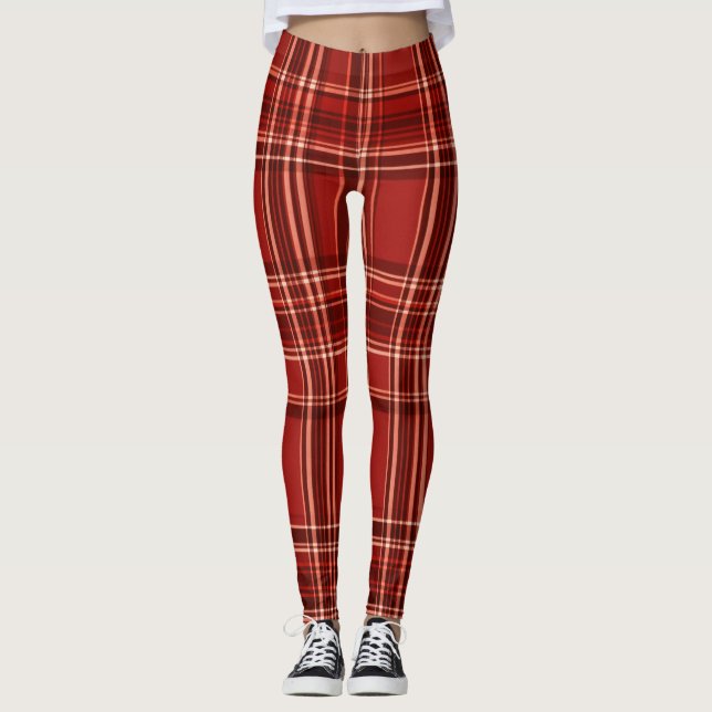 "Crimson Checks Chic Leggings" Leggings (Framsida)