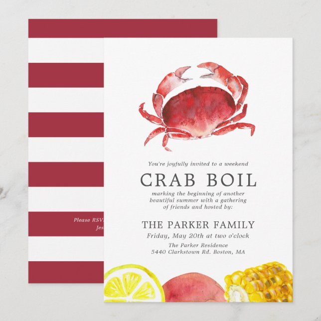 Crimson Crab| Streckremsa strimlad Inbjudningar (Fram/baksida)