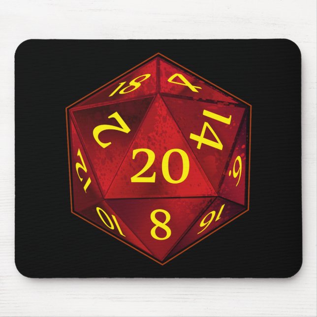 Crimson D&D d20 och guld AVFYRAR matrisen Musmatta (Framsidan)