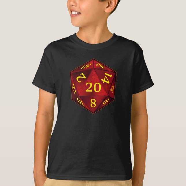 Crimson D&D d20 och guld AVFYRAR matrisen T-shirt (Framsida)