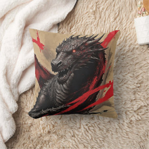 Crimson Dragon Bläck Kraft Kudde