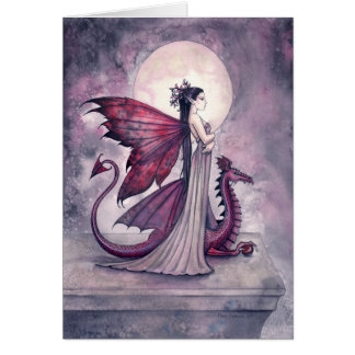 Crimson Dragon Fairy and Dragon Card Hälsningskort
