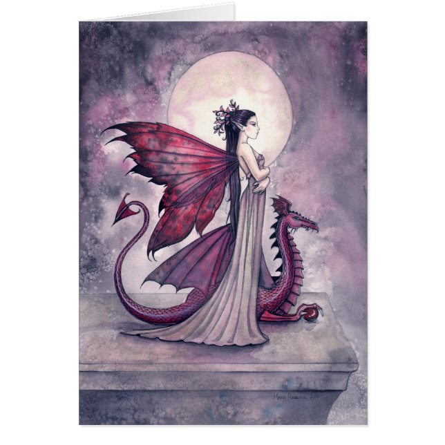 Crimson Dragon Fairy och Dragon Card Hälsningskort (Framsidan)