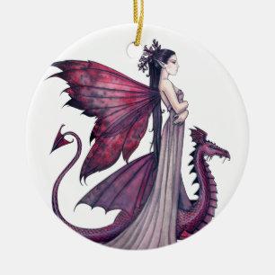 Crimson Dragon och Fantasy-konst Julgransprydnad Keramik