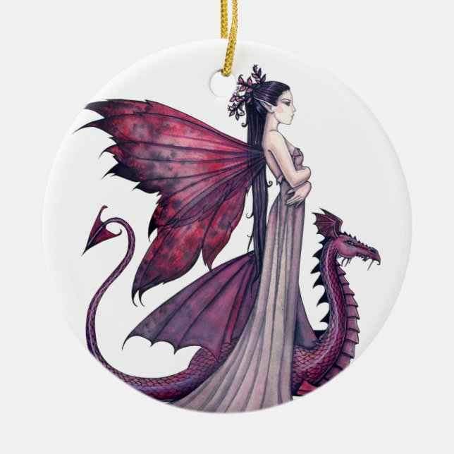 Crimson Dragon och Fantasy-konst Julgransprydnad Keramik (Framsidan)