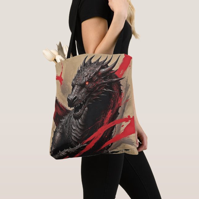 Crimson Dragon Power Tote Tygkasse (Närbild)